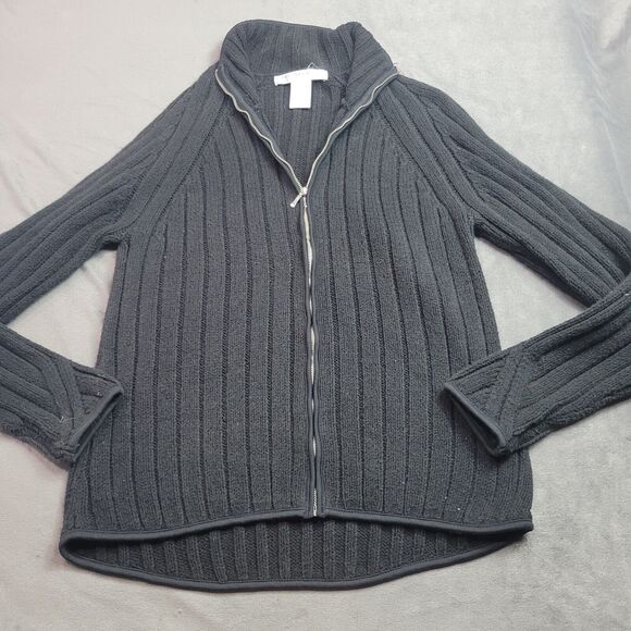 Geoffrey Beene Womens Small Cardigan Sweater Black Long Sleeve Zip Front Ribbed - Picture 1 of 12